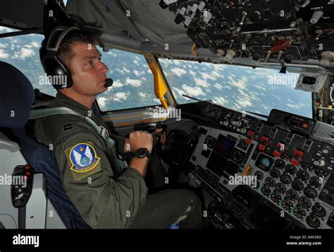 U.S. Air Force pilot checks the cockpit console of a KC-135 Stock Photo, Royalty Free Image ...