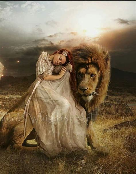 a painting of a woman and a lion