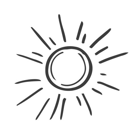 Cute cartoon hand drawn sun drawing. Sweet vector black and white sun drawing. Isolated ...