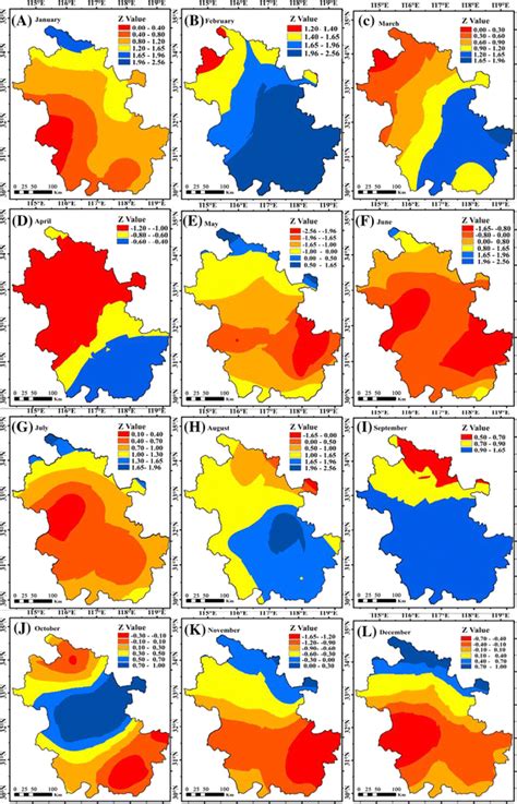 The trends of variation of droughts and floods for each month in four... | Download Scientific ...