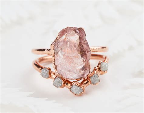 Raw Rose Quartz ring | Lotus - Aura Muse