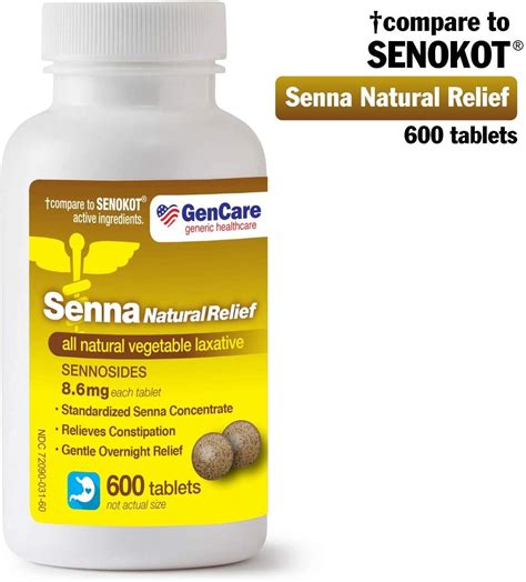 Senna Laxative 600 Tablets by GenCare Senna 8.6mg Tablets with Natural Sennosides - Walmart.com