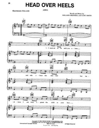 Head Over Heels - ABBA Free Piano Sheet Music PDF