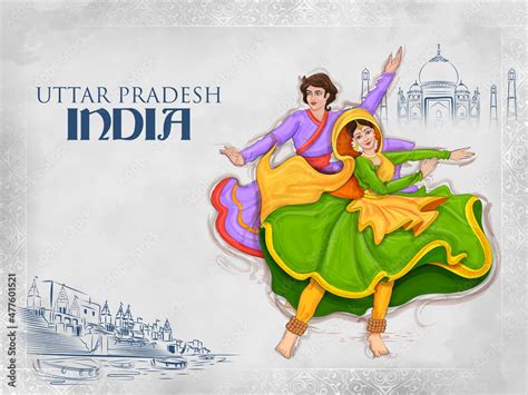 couple performing Kathak dance traditional folk dance of Uttar Pradesh, India Stock Vector ...