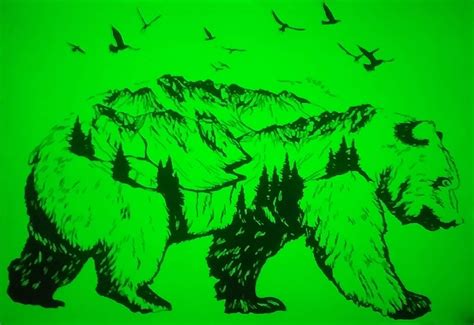 Lonely mountains - Phosphorescent paint on canvas, in Painting on canvas