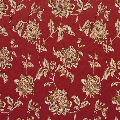 Red and Burgundy Heirloom Vintage Flower Pattern Brocade Upholstery ...