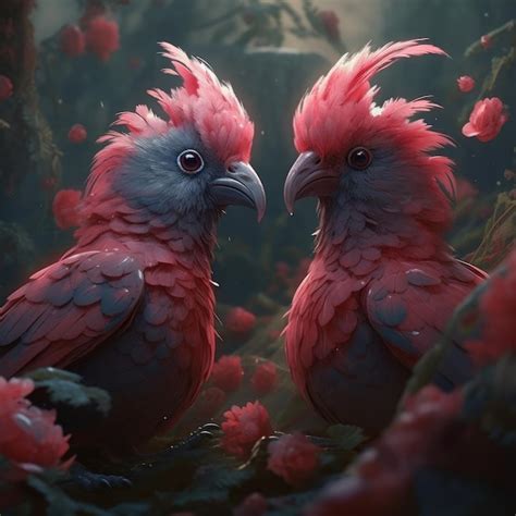 Premium AI Image | A painting of two red parrots with red feathers.