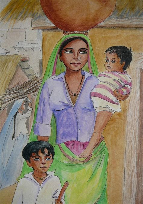 Original Watercolor Painting Indian Village Woman and - Etsy