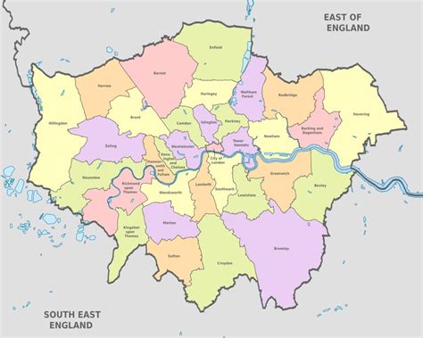 Map of London 32 boroughs & neighborhoods | London neighborhood map, London neighborhoods ...