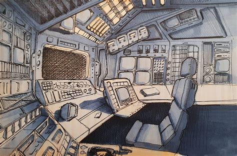 A little spaceship interior I drew. : r/scifi