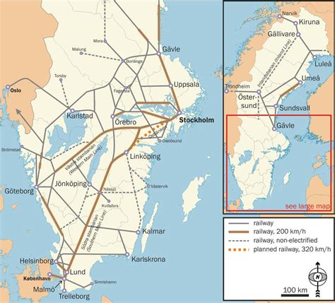 Swedish rail map - Swedish train map (Northern Europe - Europe)