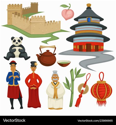 China symbols culture and architecture food and Vector Image