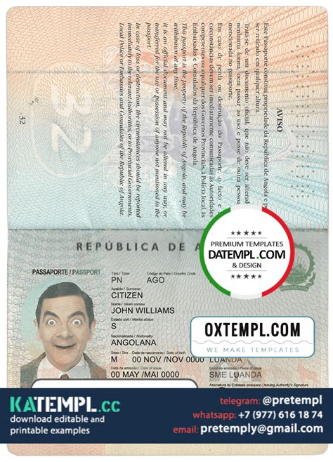 generate Angola passport in PSD format, fully editable, with all fonts