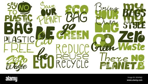 Eco friendly hand written quotes and slogans collection. Vector illustration. Zero waste ...