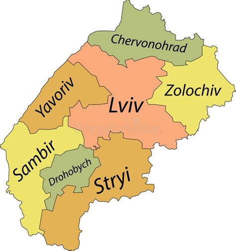 Pastel Tagged Map of Raions of the LVIV OBLAST, UKRAINE Stock Vector ...