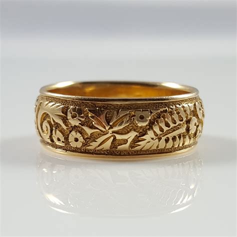 Victorian 18ct Yellow Gold 6mm Floral Engraved Wedding Band Ring 1897 ...