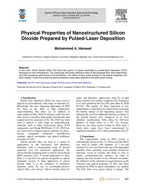 (PDF) Physical Properties of Nanostructured Silicon Dioxide Prepared by Pulsed-Laser Deposition