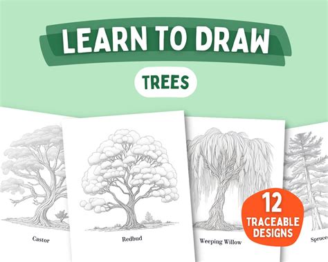 Trees Tracing Guide, Learn to Draw Trees, Tracing Art, Digital Download, How to Draw Trees ...