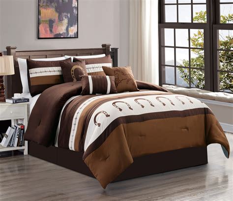 7-Piece Coffee/Beige Bed-in-a-Bag with Rustic Design Comforter Sets