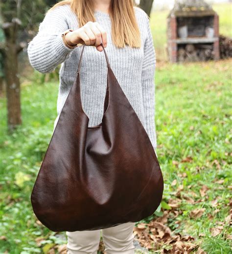 LEATHER HOBO Bag BROWN Oversize Shoulder Bag Everyday - Etsy Canada