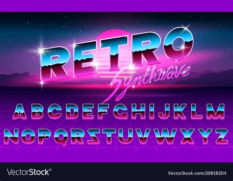 80 s purple neon retro font futuristic metal Vector Image