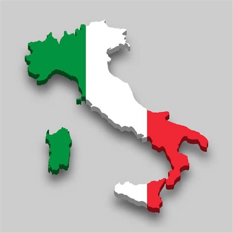 Mapa isométrico 3d de italia con bandera nacional. | Vector Premium