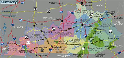 Large regions map of Kentucky state. Kentucky state large regions map | Vidiani.com | Maps of ...