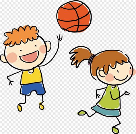 Two children playing basketball, Child Drawing Dessin animxe9 Cartoon Illustration, Children ...