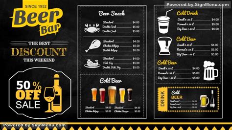 digital signage template of a Beer Bar Chalk Menu