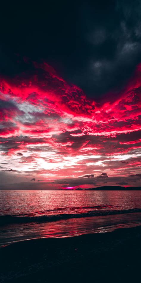 Sea, sunset, red clouds, nature, 1080x2160 wallpaper | Sunset iphone wallpaper, Maroon aesthetic ...