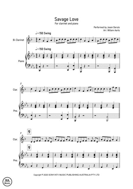 Savage Love (arr. Willem Aarts) by Jason Derulo & Jawsh 685 Sheet Music for Clarinet and Piano ...