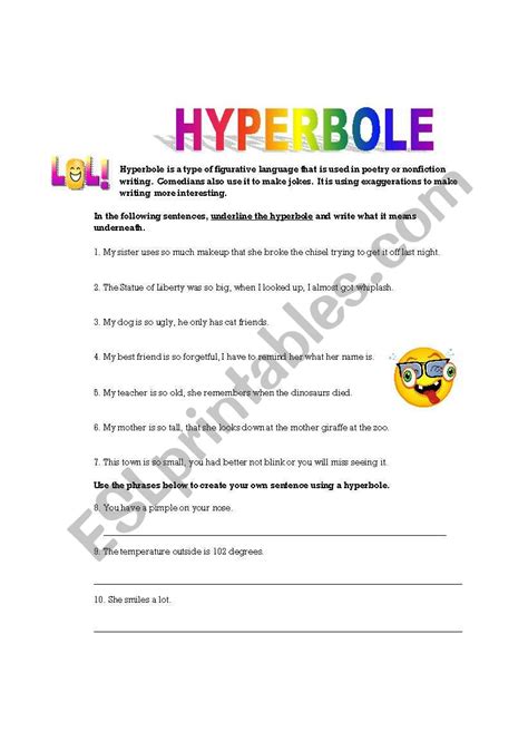 Hyperbole Worksheet For Kids