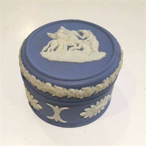 Wedgwood Blue Jasperware Circular Pegasus Trinket Box Vintage ...