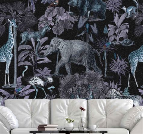 Jungle with leaves living room mural - TenStickers