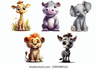 Safari Animal Set Elephant Zebra Lion Stock Vector (Royalty Free ...