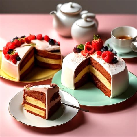 Premium AI Image | A Plate Of Realistic Cake Cut In Half