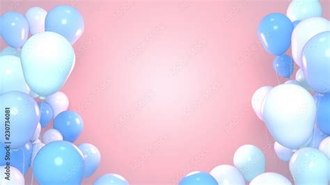 Blue balloons on pink background. Ideal background for product display. 3d rendering picture ...