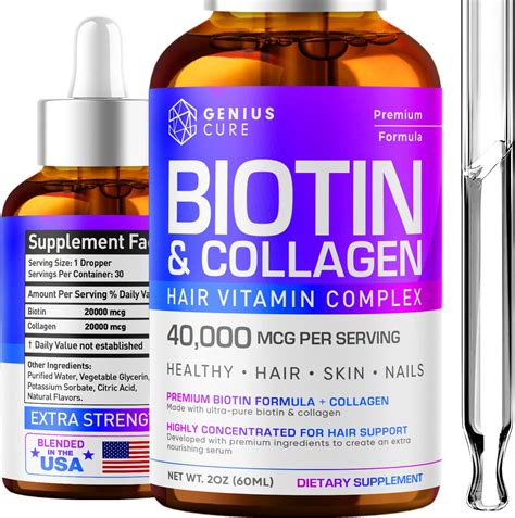 Amazon.com: Genius Biotin & Collagen Hair Growth Support Drops - Hair Supplement - Healthy Skin ...