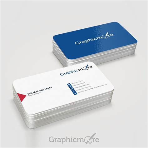 Round Corner Blue Business Card Template & Mockup Design Free PSD