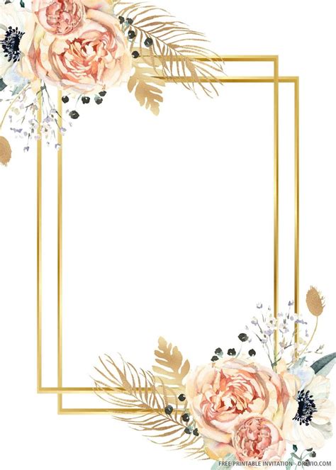 (FREE PRINTABLE) Gold Wedding Invitation Template - Drevio : Free And Printable Custom ...