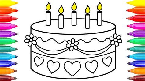 Birthday Cake Drawing & Coloring For Kids | Coloring Pages For Children #ColoringPainting -22 ...