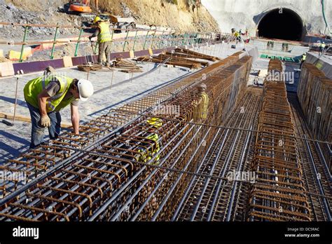 Installation of rebar, reinforcing steel bars for concrete formwork ...