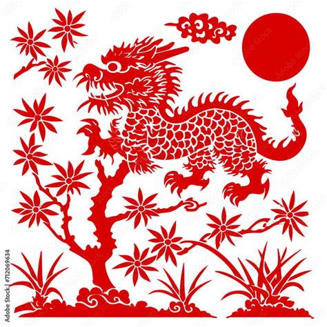 Red Paper dragon. Illustrating Cultural Symbolism. 2024 Chinese loong new year concept ...