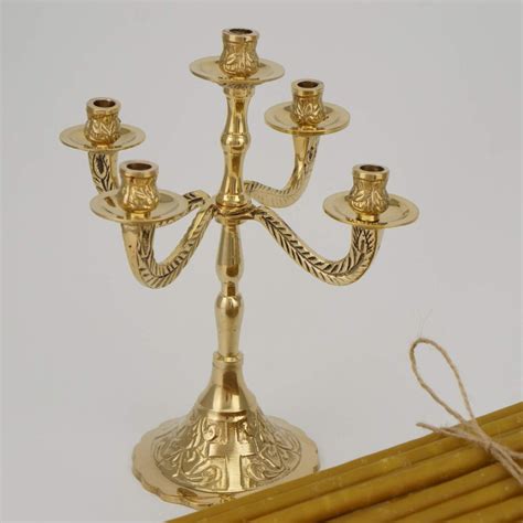 Set of Five-Candle Brass Candelabra and 100 Beeswax Candles - BlessedMart