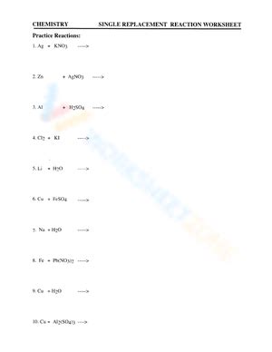 Single Replacement Reaction worksheets