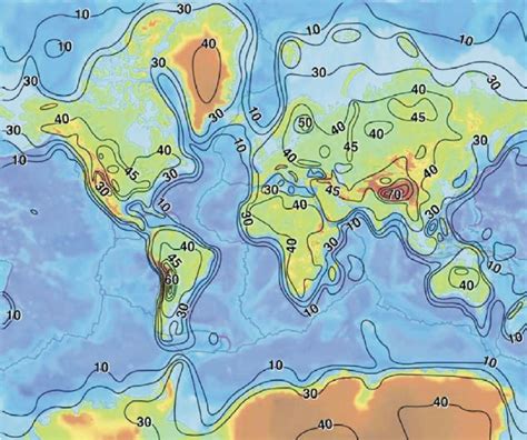 Contour map of the thickness of Earth’s crust (developed from model... | Download Scientific Diagram