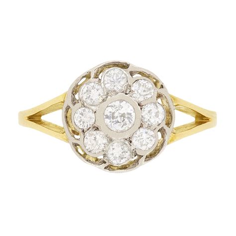 Vintage Old Cut Diamond Cluster Ring, c.1940s | Farringdons Jewellery