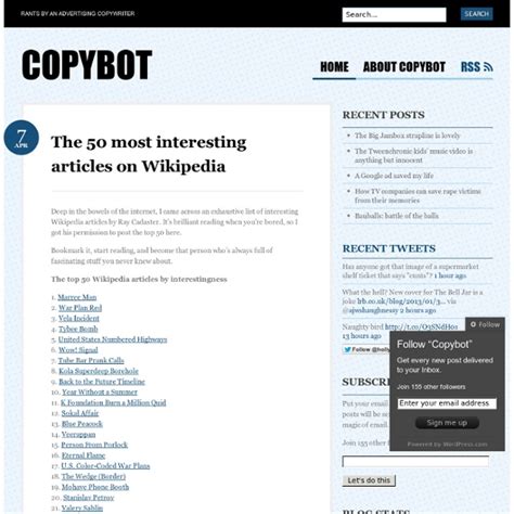 The 50 most interesting articles on Wikipedia « Copybot | Pearltrees