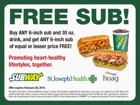 Printable Current Subway Coupons