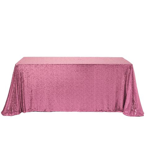90x132" Pink Premium Sequin Rectangle Tablecloth | eFavorMart